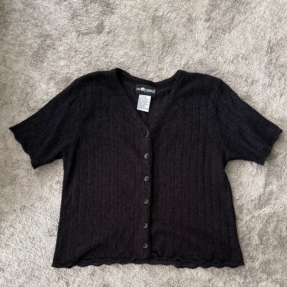 Sag Harbor Black Button-Down Knit Top